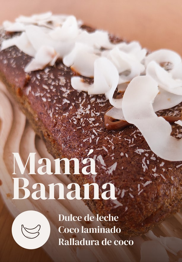 Mamá Banana Bread 8 porciones con ralladura de coco, coco laminado y dulce de leche