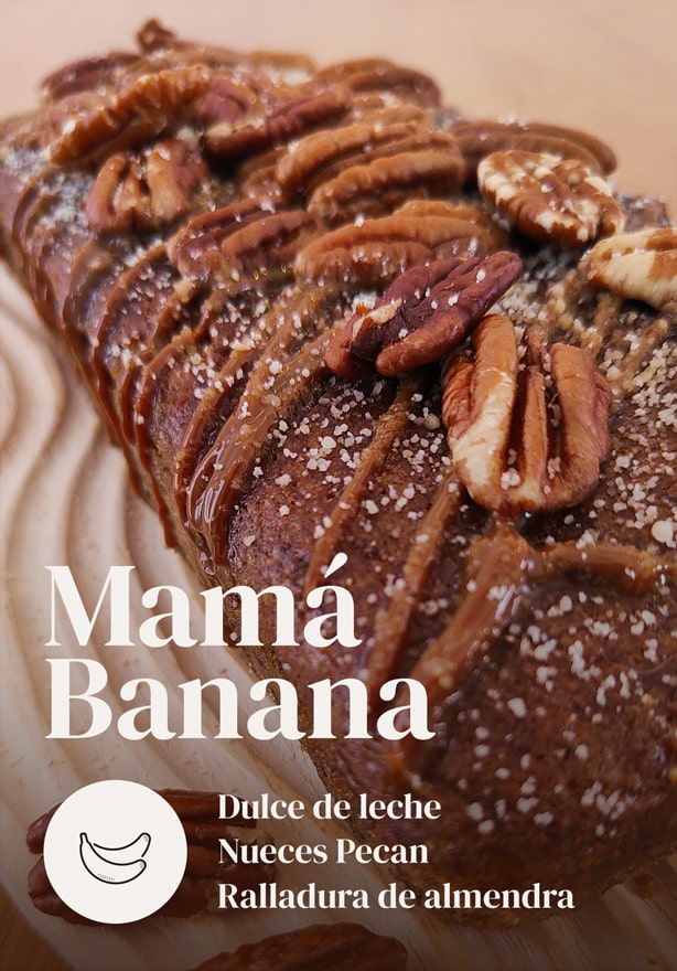 Mamá Banana Bread 8 porciones con ralladura de almendra, nueces Pecan y dulce de leche